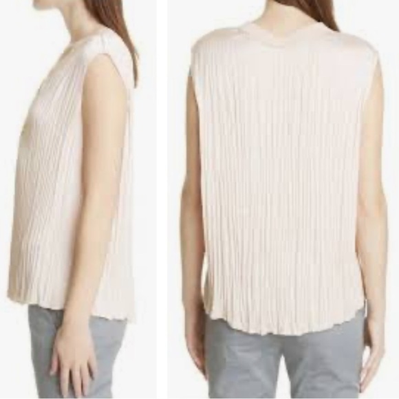 VINCE. Pleated Blouse Women’s S/P Sleeveless Silk Top V neck Dusty Rose NWT $295 - Picture 2 of 10